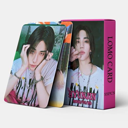 Korean Boy Band Photocards, 55pcs Korean Boy Band Lomo Cards (Hyunjin) | New Album Postcards Cards Set, Pop Merch Gift for Fans