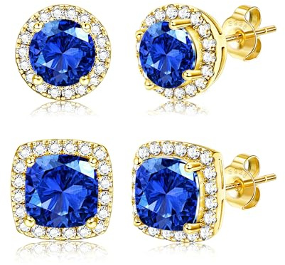 Dochais 2 Pares Pendientes Plata de ley 925 para Hombre Mujer Pendientes Diamante Zirconia Brillante Redondos Cuadrados Oro 14K Pendiente Hipoalergénicos Grandes para Hombres Mujeres Unisex Plata/Oro