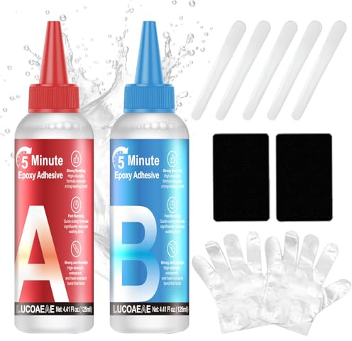 LUCOAEAE 2x125ml Pegamento Epoxi 2 Componentes Transparente 5 Minutos | Curado Rápido Pegamento Epoxi 2 Componentes Epoxi 2 Componentes para Metal Plástico Cerámica Madera y Más