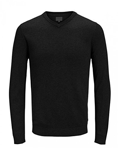 JACK & JONES Jjebasic Knit V-Neck Noos, suéter Hombre, Negro (Black Black), Medium