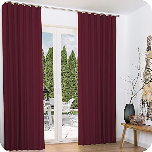 Beautissu 2er Set Thermovorhang Gardine 140x245 cm Bordeaux – Thermogardine Set Kräuselband – Vorhang isolierend Kälte- & Hitzeschutz Universalband – Verdunkelnd Wohnzimmer, Schlafzimmer – Amelie TK