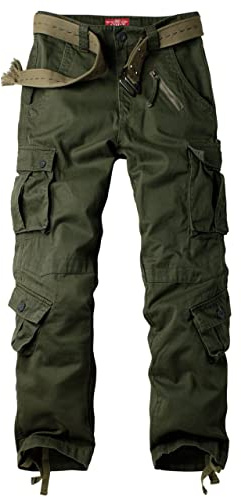 siyecaoo Damen Hosen Cargo Hose Multi Taschen Jogginghose Sporthose Workwear Reißverschluss Armee Militär Wanderhose Outdoorhose Relaxed-Fit Damen Cargo Hose Armeegrün Tag 32-DE 42