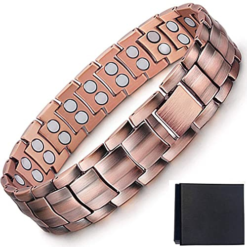 Bracciali in rame da uomo con 46 potenti magneti da 3500 Gauss Bracciale magnetico in rame regolabile, con strumento di rimozione e confezione regalo