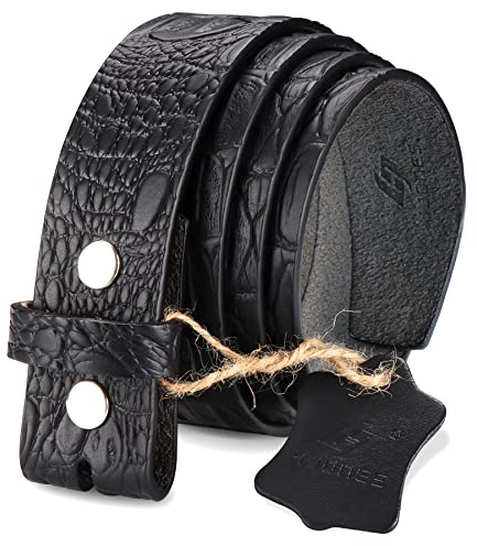 HJones Western-bälten för män utan spänne, cowboy bältesspännen för män, 3,8 cm brett äkta läderbälte inget spänne, Svart-krokodil, 46