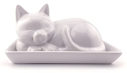 Kwirkworks Adorable Cat Ceramic Butter Dish - Unique and Versatile Kitchen Accessory - Durable and Creative Way to Store and Serve Butter