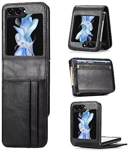 FTRONGRT Fodral till Samsung Galaxy Z Flip 5, kortplats, PC + PU, anti-fall, halkfri, fodral för Samsung Galaxy Z Flip 5 – svart