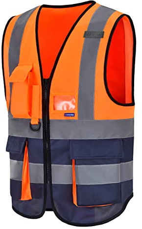 Orange and navy hi vis vest Zipper Front High Visibility vest Hi Vis Executive Vest Waistcoat with Phone & ID Pockets
