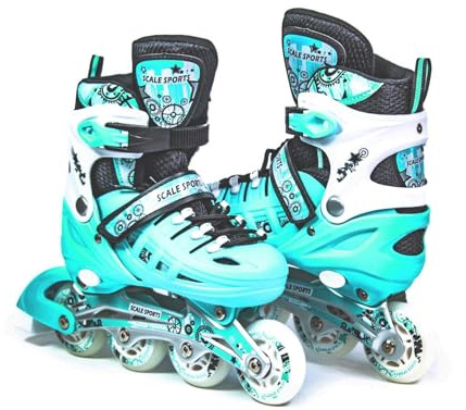 Scale Sports - Adjustuble Roller Skates with light up wheels for children and adults - Kids Inline Roller Skates (mint, UK 5-7 (EU 38-41) L)