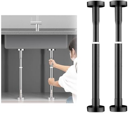 XRRJFYH Poteau de Support Réglable, Support Evier sous Plan, Pieds Évier sans Perçage pour Lavabo de Salle de Bain et Evier de Cuisine, 2 Pièces (Color : Negro, Size : 50~80cm/19.7~31.5in)