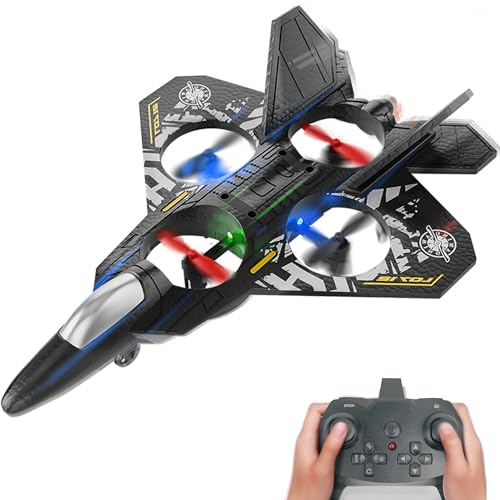 BEZGAR Remote Control Plane RC Airplanes, 2.4GHZ 6-axis Gyro RC Aircraft Toys for Adult Kids Beginners with 360° Flip/Colorful LED Navigation Lights/2 Batteries