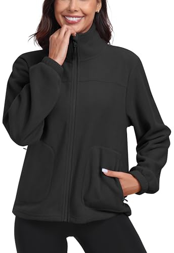 MoFiz Cuello Alto Sudadera Ligera de Forro Polar para Mujer, Chaqueta de Forro Polar para Mujer con Cremallera Completa, Chaqueta de Mujer para Correr Gris Oscuro M