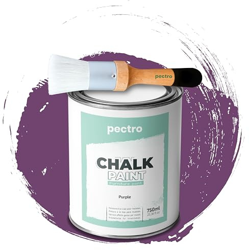 PECTRO PACK Kreidefarbe für möbel 750ml + Malerpinsel speziell für Chalk Paint - Möbellack Natürlicher Kreideeffekt - Farbe für Holz (Lila)