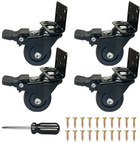 JINGTOPS 4er Set Möbelrollen mit Bremse, Schwerlastrollen 50mm, L-förmige Rollen für Möbel, Tragkraft 50kg pro Lenkrolle, Keine Spuren & Leise, Lenkrollen aus TPR, Möbelroller, transportrollen