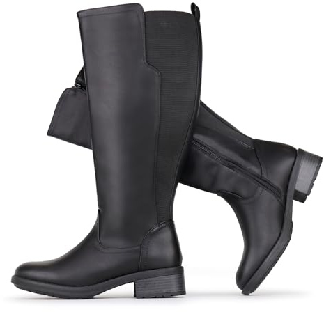 Chicblooms Bottes hautes pour femmes à mollet large, avec fermeture éclair latérale et empiècement extensible