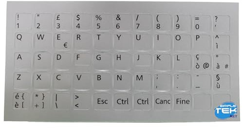 SIMPLETEK - Adesivi tastiera grigi layout italiano ITA lettere nere argento notebook PC | 11 x 11mm silver