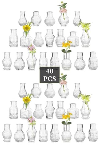Glasseam Piccolo Vaso in Vetro per Centrotavola: Set di 40 Mini Vasi Trasparenti per Decorazioni Centrotavola per Matrimoni Tavoli da Pranzo e Tavoli da Sala da Pranzo