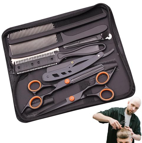 Aufquwk Kit per taglio capelli, kit forbici per taglio capelli | Cesoie piatte Cesoie per denti | Taglio della barba in acciaio inossidabile per modellare la toelettatura, forbici per capelli per