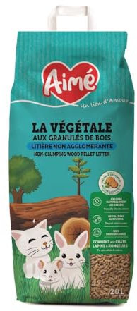 Aimé - Litière Petits Animaux et Chat PROP'Nature 20L, Litière Super Absorbante Granulés de Bois - Chat, Lapin, Cochon d'Inde, Hamster, Souris, Cobaye, Jusqu'à 12 Semaines d'Utilisation