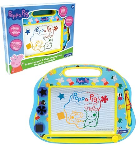 LEXIBOOK, Peppa Pig, Pizarra mágica Multicolor, 3 Sellos magnéticos y lápiz óptico incluidos, Juguete artístico y Creativo para Dibujar en Color, Azul/Amarillo, CRPP550