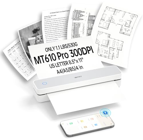 iDPRT Tragbarer Thermo Drucker, 300dpi Mini Thermodrucker A4, Bluetooth Drucker Für Unterwegs, Zuhause, Studium, Kabelloser Drucker Für Den Heimgebrauch, Kompatibel Mit iOS, Android und PC,Weiß
