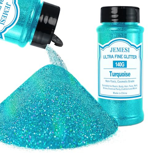 JEMESI Glitterpulver, 140 g turkost pysselglitterpulver för epoxiharts, gör-det-själv-hantverk, fint hantverk, glitter för tumbler målning ljus tillverkning; kosmetiskt glitter, hår, kropp