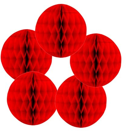 SrchJoy Ghirlanda di sfere floreali in carta a nido d'ape per feste, confezione da 5 pompon di carta velina, decorazione per compleanno, Baby Shower, matrimonio, feste (Rosso, 5 pezzi - 15 cm)