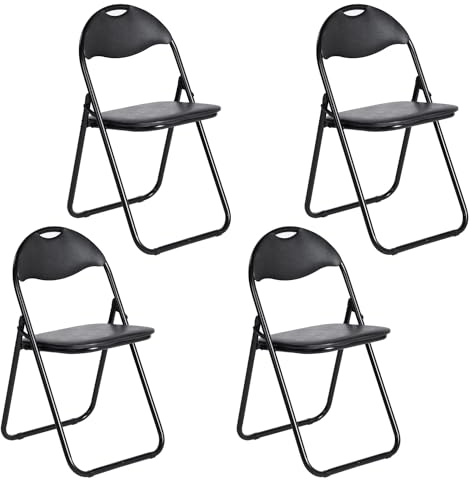 EGGREE Lot de 4 Chaises Pliantes Siège en PVC Souple Noir avec Cadre Métallique et Design de Poignée, Chaises de Camping Portables avec Capacité de Charge 120kg Idéales pour Intérieur/Extérieur