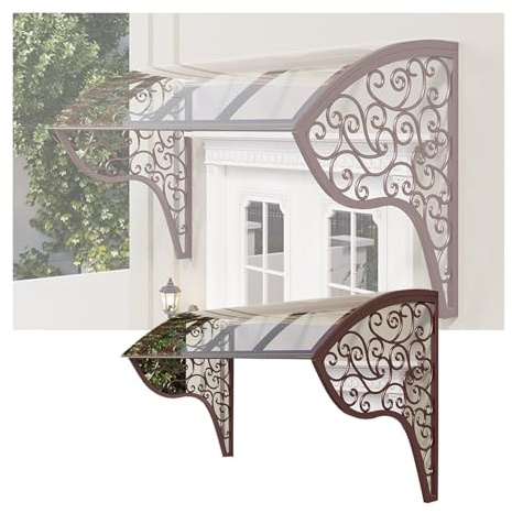 Tenda da esterno in policarbonato per porta d'ingresso, patio, garage, balcone, struttura in ferro, resistente alle intemperie, design elegante (rosso, 100 x 50 cm)
