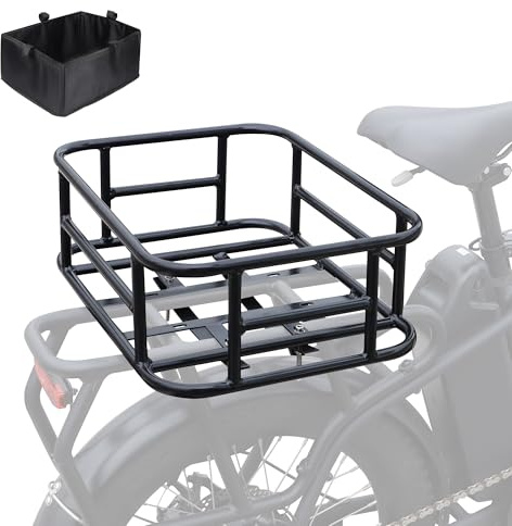 FOMAS Rear Bike Basket Steel Basket Large Capacity Rear Bike Rack Basket with Installation Tools for Storage Universal Fit Rear Rack