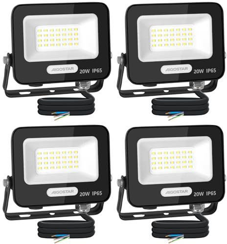Aigostar Foco LED Exterior 20w 1650LM: Foco Proyectore LED Exterior Impermeable IP65-6500K Blanco Frío para Garaje Jardín Patio Parque. 4pcs