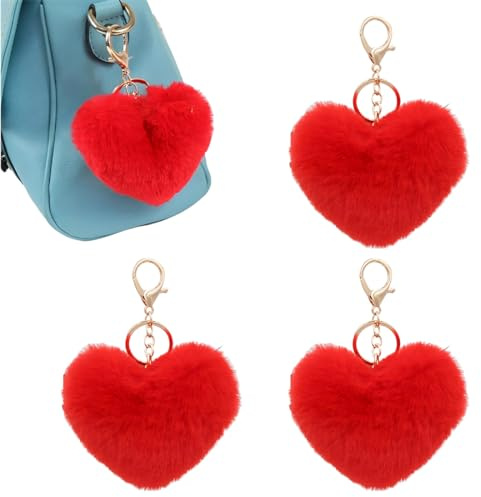 OIXYEY 3 pezzi ciondoli a forma di cuore rosso peluche come tenero regalo per San Valentino - portachiavi per fidanzata, donna, fidanzato, uomo