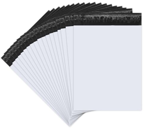 REBECCAGIBSON - Lote de 100 bolsas de envío de plástico opaca y pegatinas para bolsas de envío de plástico para prendas y textiles - para transporte (25 x 35 cm)