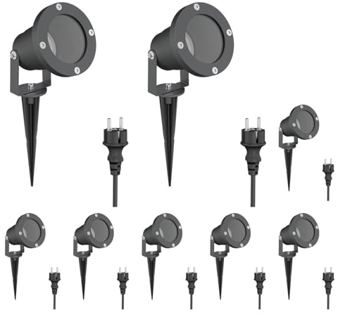 ledscom.de 8 focos de jardín DUK antracita con pincho de suelo para exteriores, IP65, 1x GU10 máx.15W