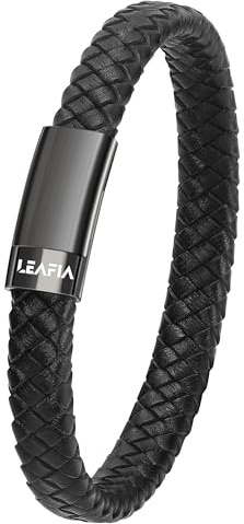 LEAFIA Pulsera de Cuero para Hombre – Cuero Genuino Hecho a Mano, Cierre Magnético de Acero Inoxidable, Caja de Regalo para Papá Marido Novio