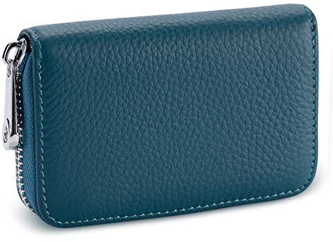 Tarjeteros para Tarjetas de Credito, RFID Wallet Pasaporte, Piel Auténtica, Titular de la Monederos con Cremallera-Meowoo (Azul)