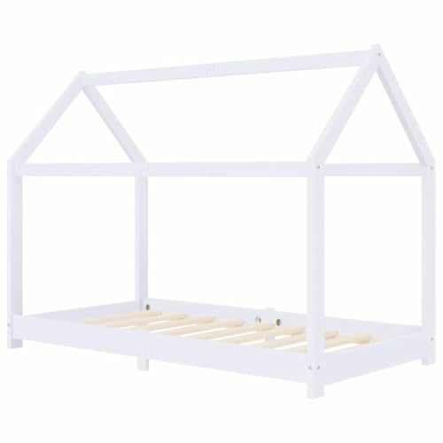 vidaXL Kiefernholz Massiv Kinderbett Hausbett Bettenhaus Spielbett Kinder Bett Kinderhaus Holzbett Bettgestell Lattenrost Weiß 80x160cm