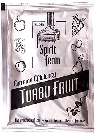 Spiritferm Turbo Fruit, alcool levure fermentation, levure brûlée, distillation, fermentation 18% avec des enzymes
