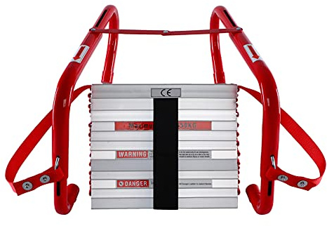 WINSENSE Retractable Fire Escape Ladder 2 Story Homes, 15 Foot with Wide Portable Aluminum Anti-Slip Steps for Adults Emergency Window Exit