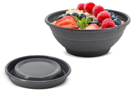 Coolinato - Ciotola pieghevole silicone platinico 16 cm grigio - Scodella richiudibile da campeggio per conservare, servire e mantenere fresco cibo - Resistente al calore e lavabile in lavastoviglie