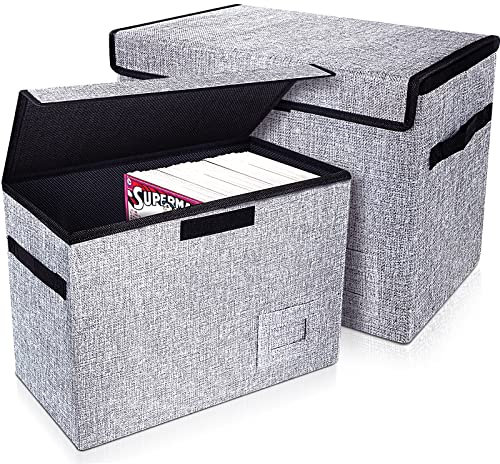 Leffis Scatola per fumetti, 39,4 x 19,1 x 28,7 cm, scatola corta pieghevole con coperchio, contiene 150 fumetti (confezione da 2, grigio)