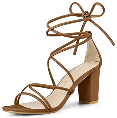 Allegra K Bloc À Lacets sandale à talonsFemme | Dessus en daim synthétique avec semelle extérieure en caoutchouc, semelle intérieure douce pour plus de confort