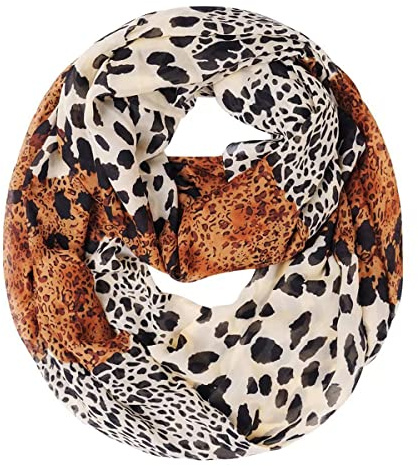 FAIRYGATE Leopard Print Scarf Ladies Scarfs Leopard Print Snood Scarf Women Retro Soft Chiffon Loop Infinity Wave Snood Wrap Scarves 03010
