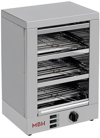 MBH - Tostadora profesional 3 pisos INOX eléctrica con temporizador para HOSTELERÍA. Horno tostador de pan industrial para bar y restaurante.