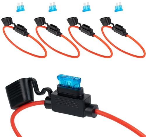 BlueStars 14-Gauge Inline Fuse Holder (4-Pack), Tinned Copper Marine Wire, Waterproof Pigtail Blade Fuse with 15A - Compatible with Car, Truck, ATV, Boat, Motorcycle