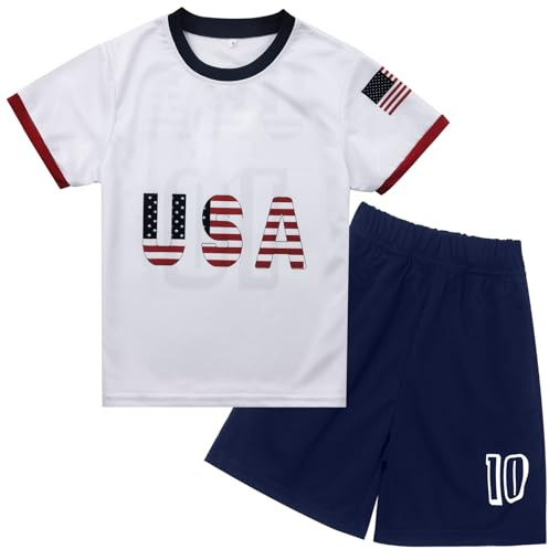 Xuomuen USA Soccer Jersey & Short for Youth Boys Baby Kids Soccer Jersey #10 Uniforms Football for Child,white,Short Sleeve,3-4T