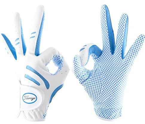 Ein Paar Golf Handschuhe Kinder Ein Jugend Golf Handschuhe Junior Golf Handschuhe Jungen Mädchen Leder Stoff Atmungsaktive Golf Zubehör für Kinder Stabil-Griff für perfekte Swing (Blau,S)