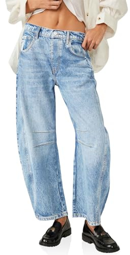 Imily Bela Jean baggy pour femme, style boyfriend, vintage, jambes larges, taille moyenne barrel-Denim (plus tailles jusqu'à 4XL) Jean féminin
