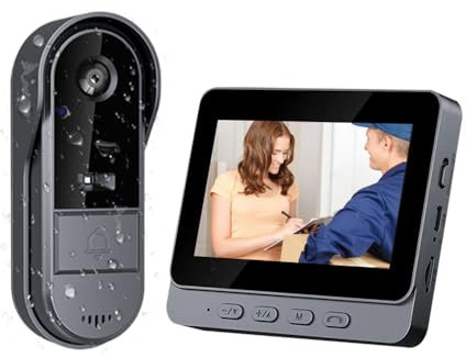 Drahtlose Video Türklingel mit Kamera Outdoor IP65 Wasserdicht 1080P kabellose Türklingel 4,3 Zoll IPS Bildschirm Türklingel Funk 170° HD Kamera Gegensprechanlage Infrarot Nachtsicht Zwei-Wege-Audio