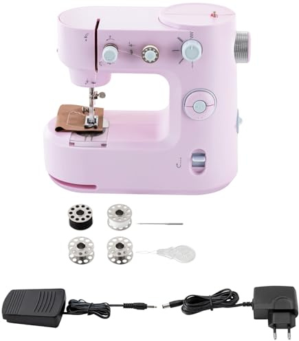 Macchina da cucire, macchina da cucire per principianti, macchina da cucire per bambini con pedale, 2 modalità di funzionamento, cucito a due vie, 2 velocità, mini macchina da cucire con luce LED,