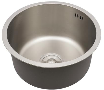 Lavabo rond encastrable en acier inoxydable - 19 cm - Argenté - Pour salle de bain, légumes, restaurants